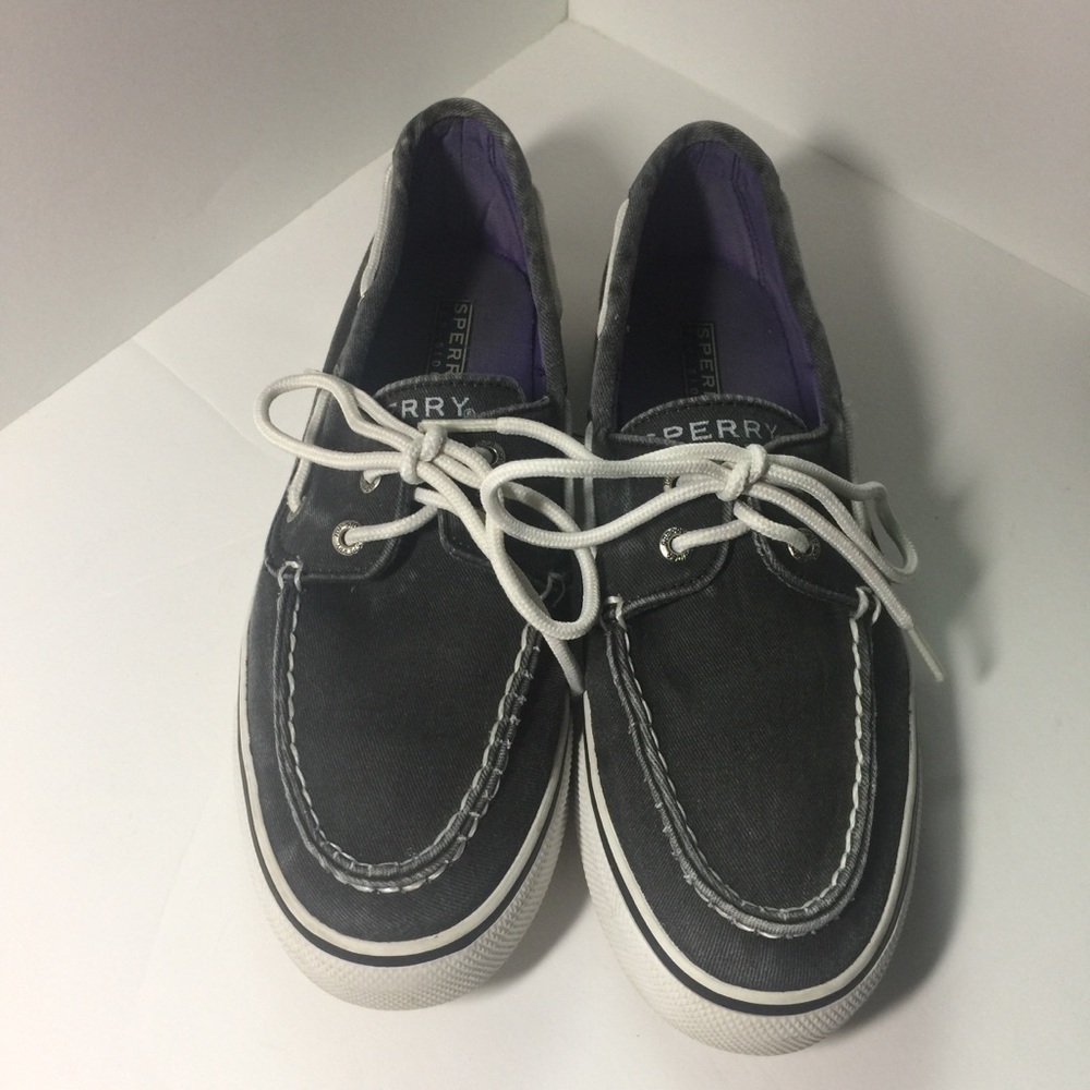 Ladies Sperry Top-Siders, dark grey—blue, size 7m